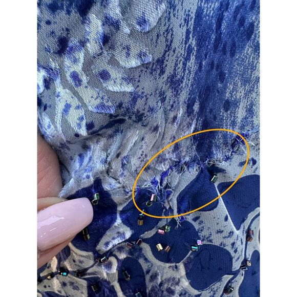 VTG Sue Wong Blue Silk Blend Beaded Dress Ruffle Hem Sz 8 Y2K Whimsical Fairy - Picture 12 of 13